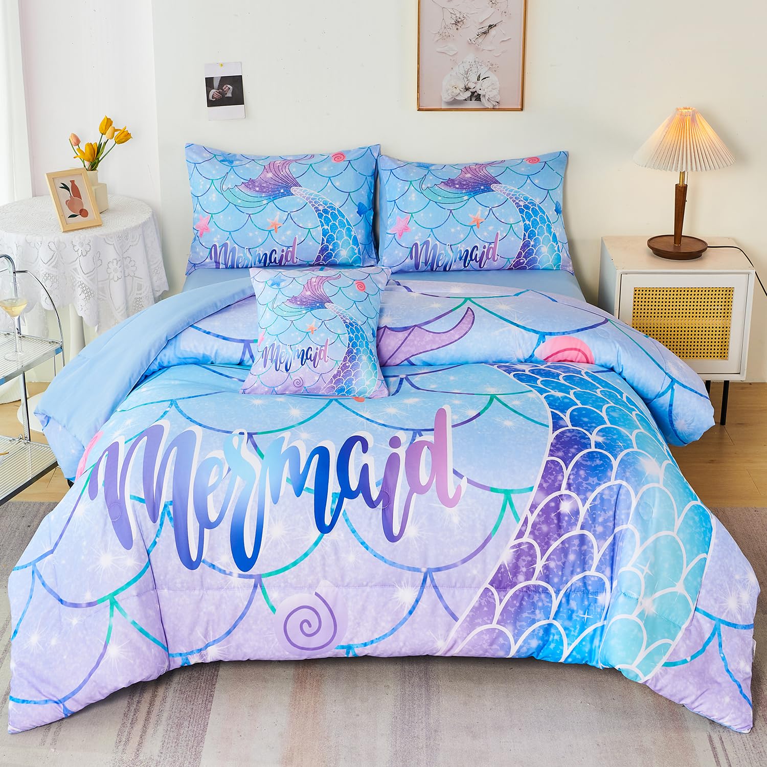 Set di biancheria da letto con glitter colorati e fantasia, fantasia magica, colore arancione, rosso, per ragazzi e ragazze, in microfibra, per letto super king size