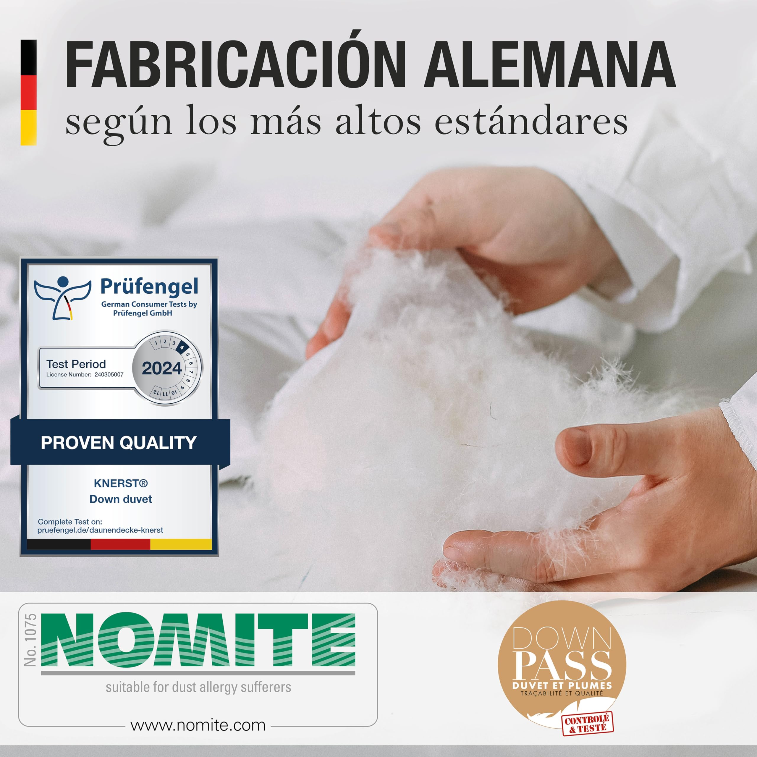 KNERST Edredón Verano 260x240 - Relleno Nórdico de Plumas y Plumón - Edredón Cama - Edredones Plumas - Nórdico Ligero Transpirable Lavable - Certificado Ökotex