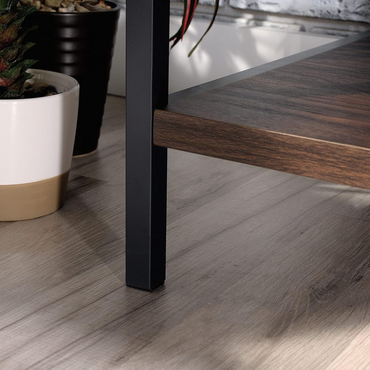 Gray and Walnut Industrial TV Stand with Cabinet for 60" TVs