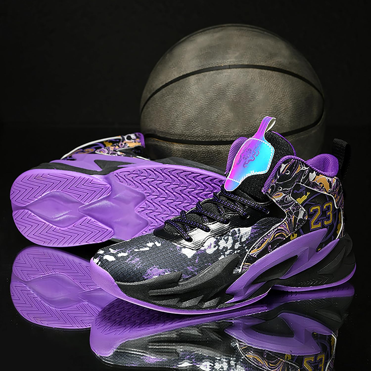 Men's High-Top Basketball Shoes Anti-Slip and Wear-Resistant Soles Running Shoes Graffiti Design Fashionable Sports Shoes - Image 4