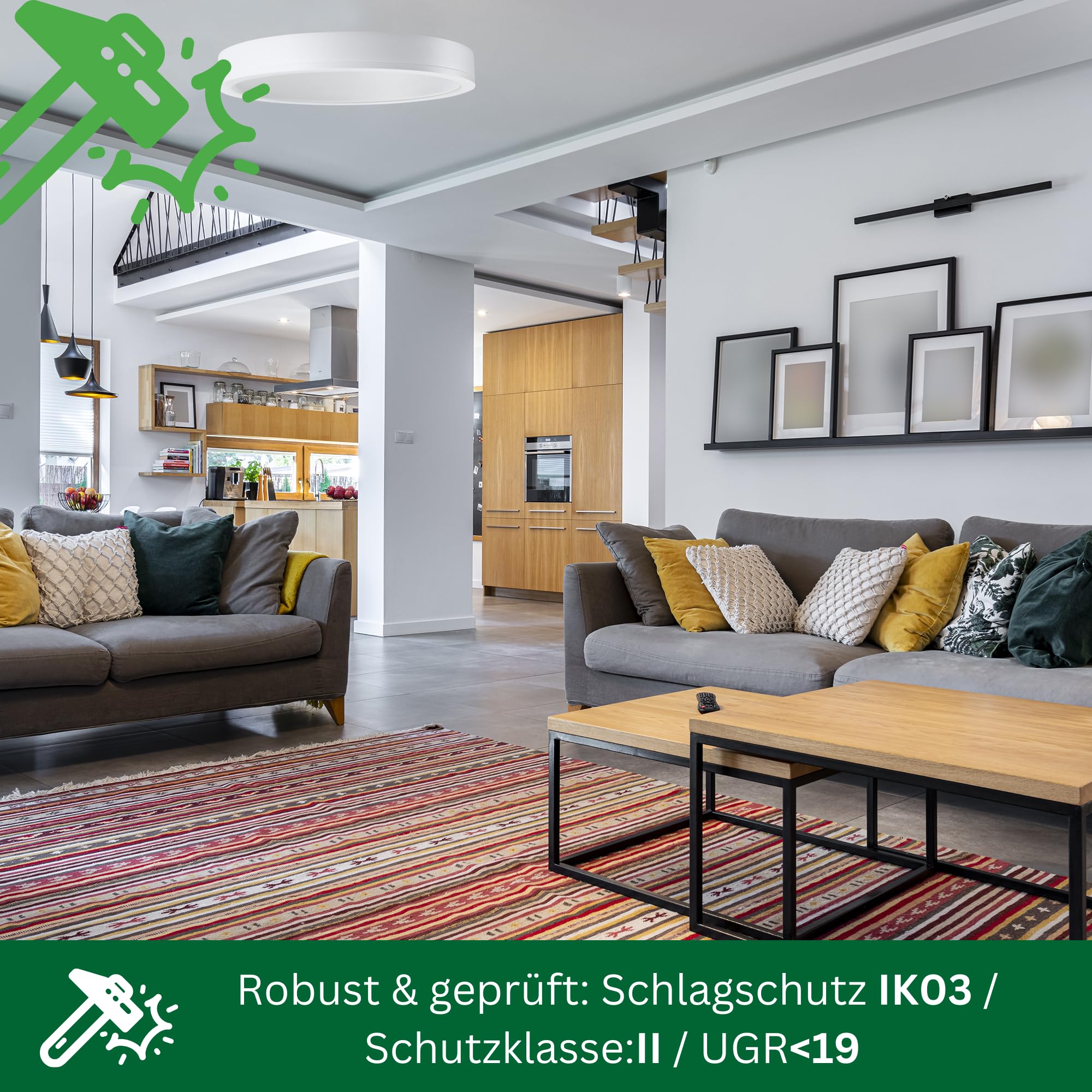 LED Deckenlampe rund mit direktem Licht, Ø580mm, 30-40W, 3609-4812 lm, flach, 3000K/4000K, warmweiße, neutralweiße Lichtfarbe, einstellbar, Lampe, 580x43mm