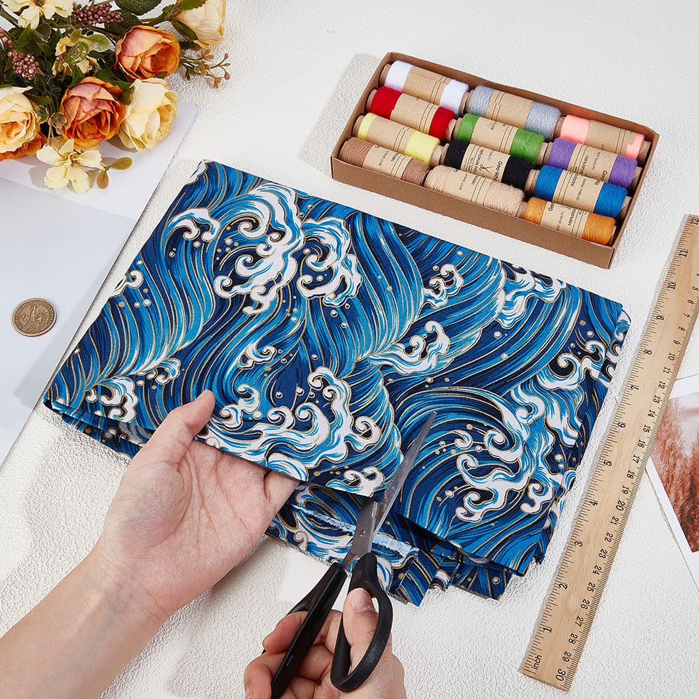 MAYJOYDIY 1 * 1.5m Dark Blue Japanese Sea Wave Cotton Fabrics Japanese Style Quilting Fabric Bronzing Design for Sewing Clothing Bag Tablecloth Sofa Pillow DIY Crafts - Image 3