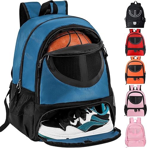 TRAILKICKER Mochila de malla negra de baloncesto para fútbol, voleibol, bolsa de fútbol con compartimento para pelotas y zapatos para niños, niñas,