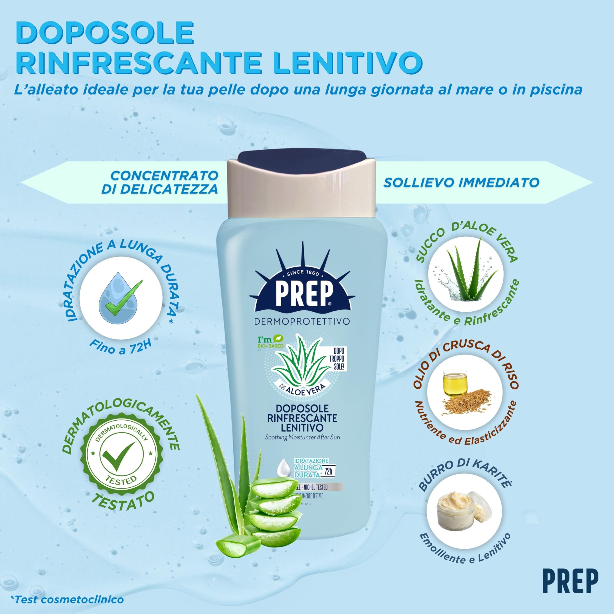 Prep, Doposole Rinfrescante Lenitivo, 72H di Idratazione, Sollievo Immediato, Con Aloe Vera, Senza Parabeni, 200ml