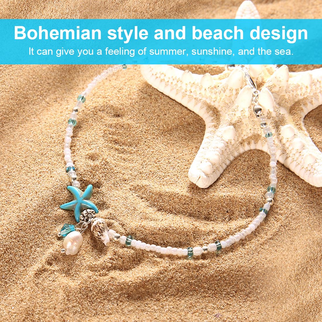 Cavigliera Donna - Boemia Cavigliera - a Due Piani Cavigliere Donna - Cavigliera Con Perline Di Tartaruga Marina Starfish - Accessori Da Spiaggia Per Signore e Ragazze(BT)