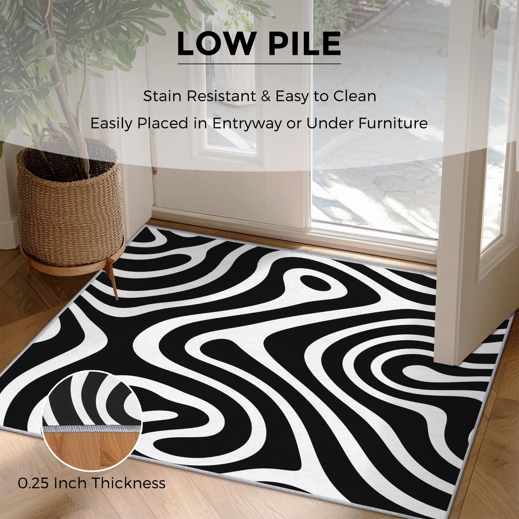 Générique Tapis Tourbillon Noir Blanc, 120x170 cm