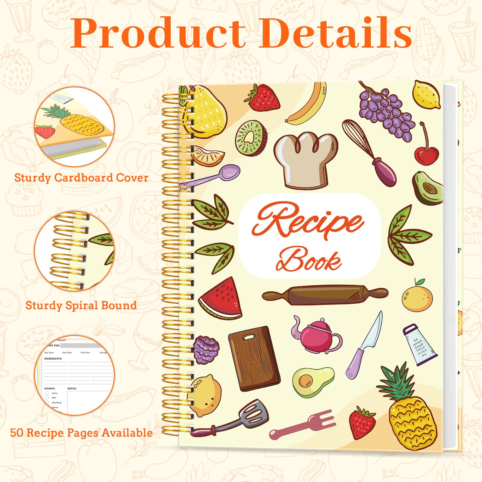 BLESWIN Blank Recipe Book for Own Recipes A5 Hardcover Cookbook Recipe, Spiral Recipe Journal Organize Your Recipes - Image 2