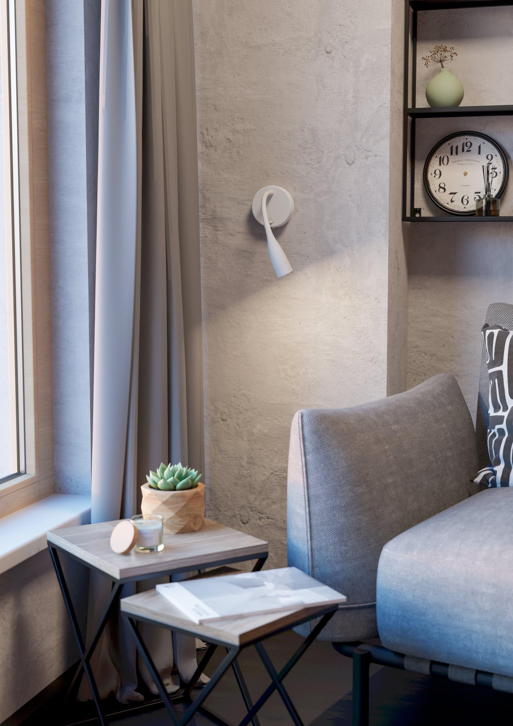 Eglo Lampada da parete a LED Olivandino, a collo di cigno, luce da lettura a muro, per camera da letto, con interruttore, in metallo e plastica bianca, colore luce: bianco caldo