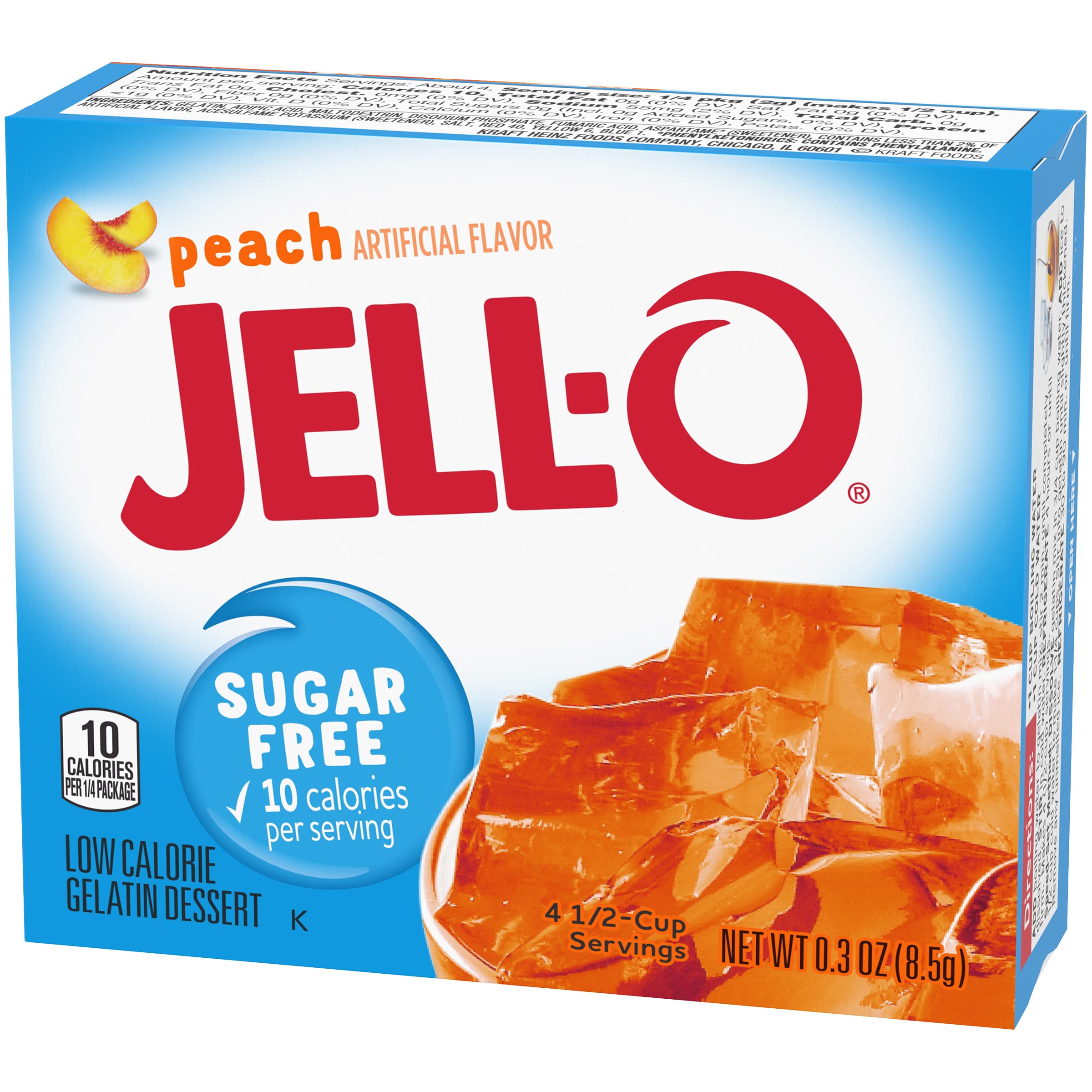 JELL-O Peach Sugar Free Gelatin Dessert Mix (0.3oz Boxes, Pack of