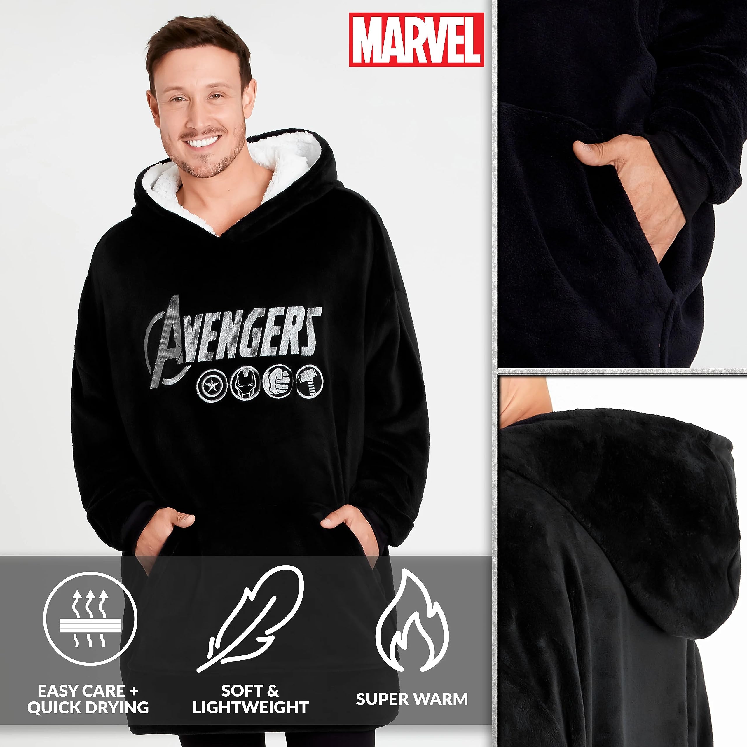 Marvel Felpa Uomo con Cappuccio Felpe Oversize Uomo in Pile Supereroi Avengers Captain America
