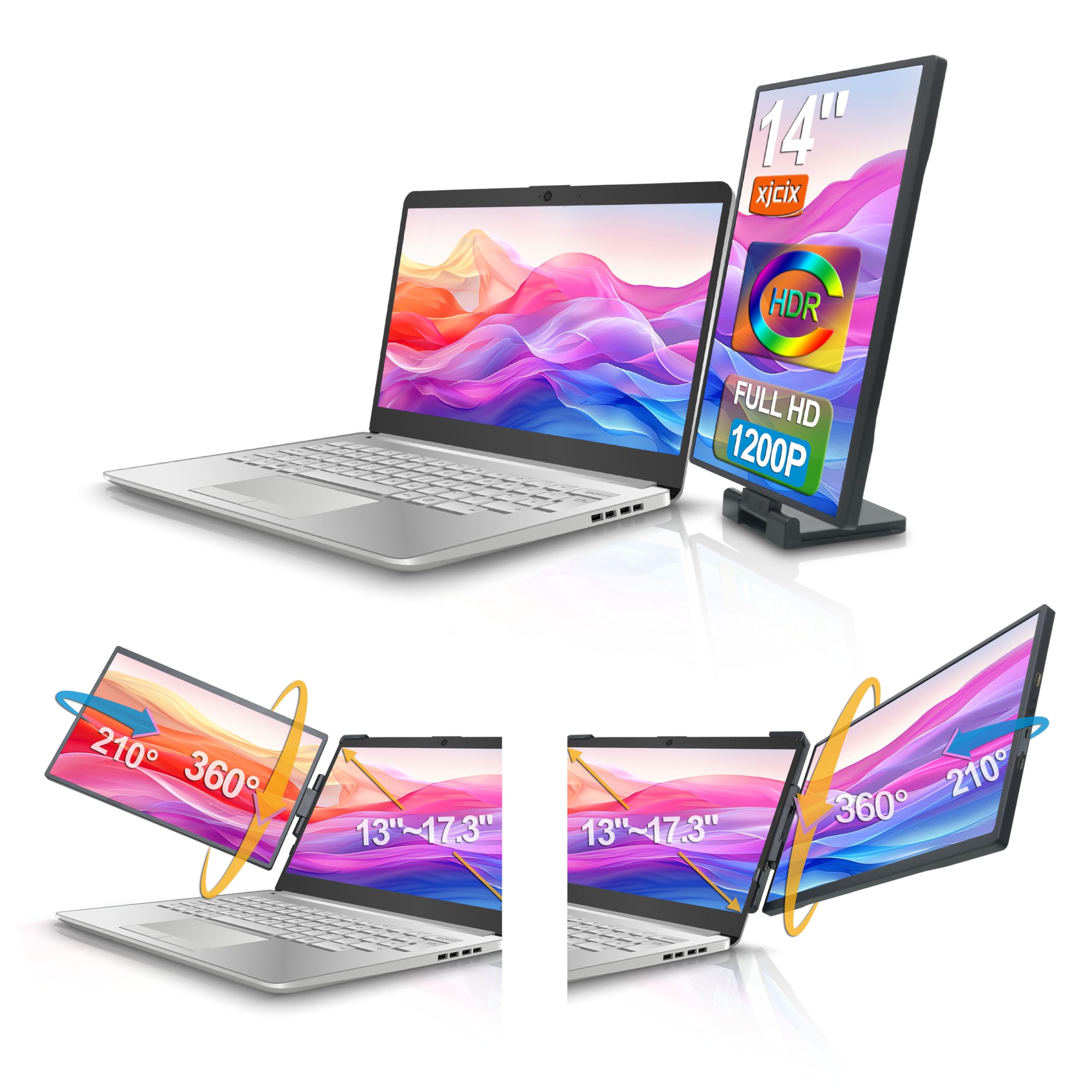 14-inch 1200P Portable Dual Laptop Monitor Extender, 1920x1200 FHD IPS Foldable Plug and Play Second Screen for Travel Work Home and Office -XJ-142-12WB02-picture-11