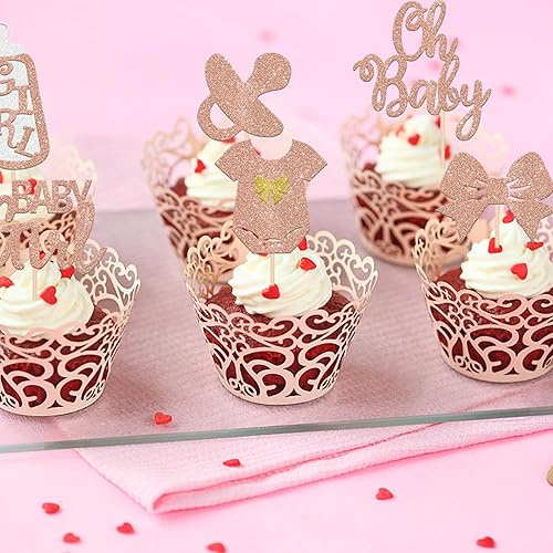 Miniatura 4 de Paquete de 24 adornos para cupcakes con purpurina It's a Girl (It's a Girl) con purpurina, para revelar el género, para cupcakes, decoración de