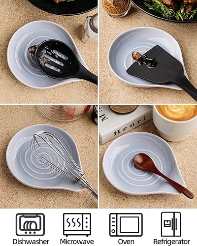 Vista 19 de Soporte para cuchara grande de cerámica, 6.2 x 5.2 pulgadas, resistente al calor, antiadherente, para estufa, acabado brillante, apto para Azure-1