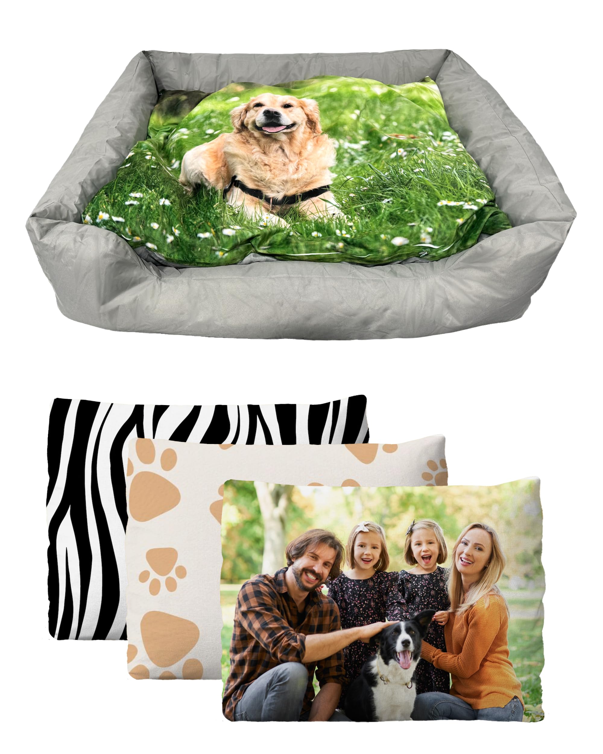 TheDogTagCo Cama grande personalizada para perros con almohada, cama de espuma viscoelástica personalizada para perro con funda impermeable lavable para mayor comodidad y suavidad para tu cachorro