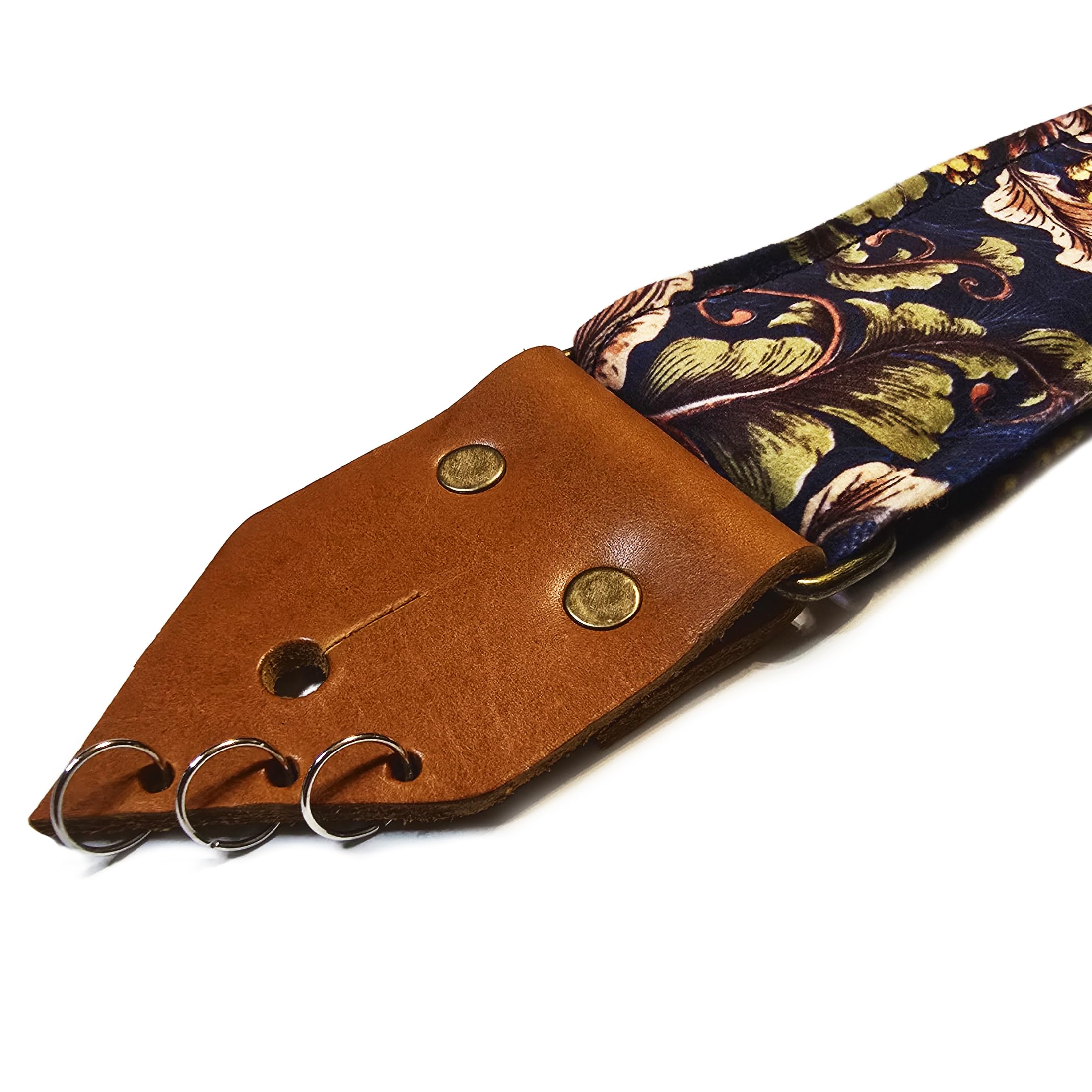 BigBo Vintage Gitarrengurt Retro Design mit Lederenden Velours, Blau & Braun Gitarrengurt