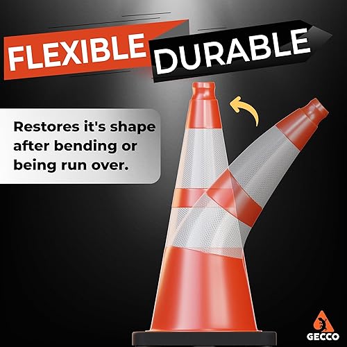 Miniatura 5 de GECCO Paquete de 6 conos de tráfico de 28 pulgadas, 7 libras estándar de Estados Unidos, juego de conos de seguridad en carretera naranja pesado