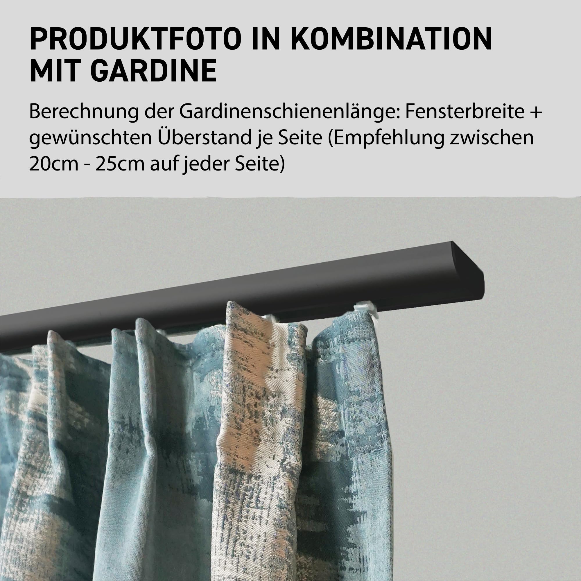 Garesa Gardinenschiene Profil 400, 1-läufig, Schwarz I Aluminiumschiene inkl. Gleiter I Deckenmontage I Halbrunde Vorhangschiene I 120cm