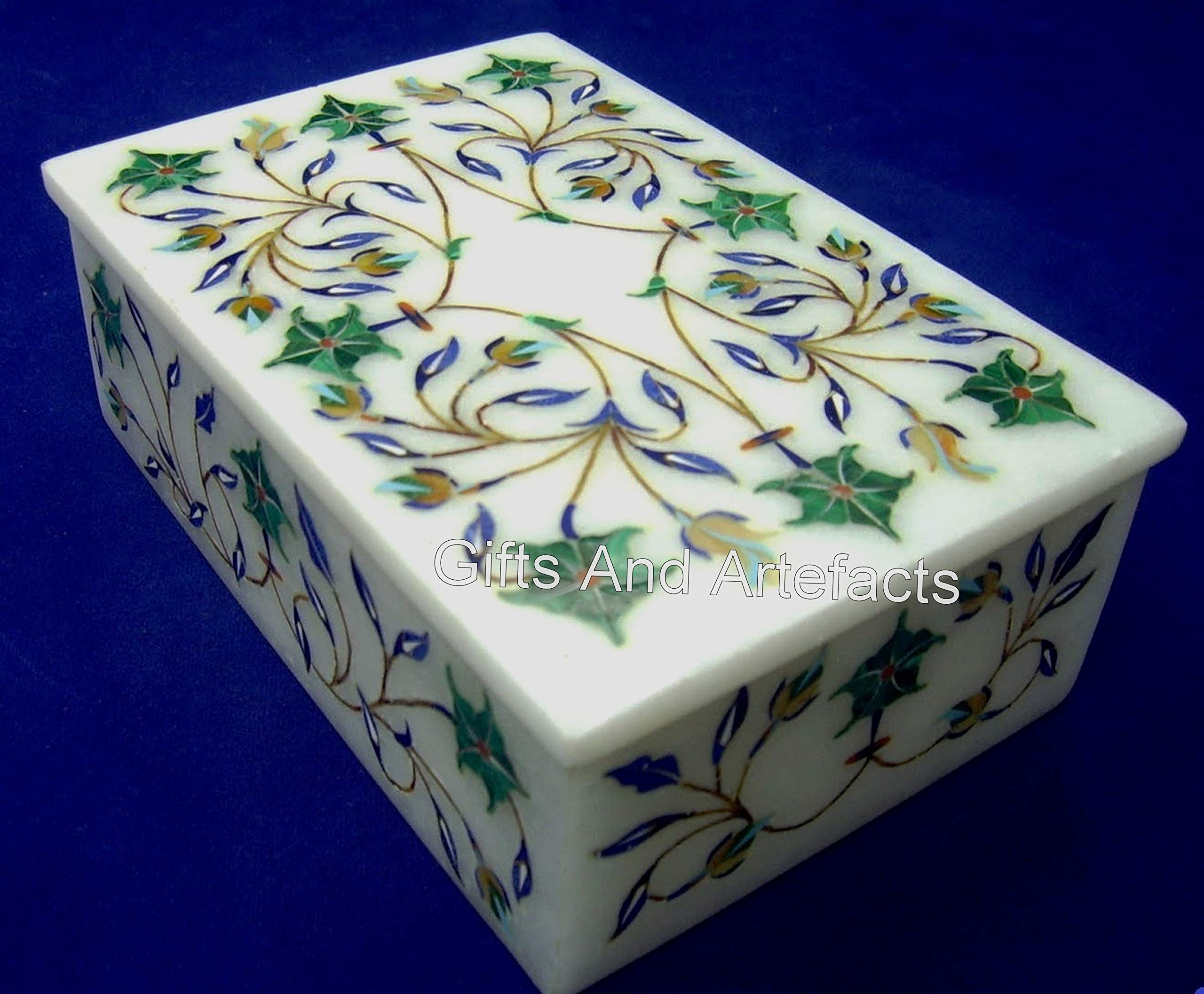 Boîte à bijoux en marbre blanc et malachite avec incrustations royales