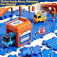 Vista 4 de Rompecabezas de 3 niveles para niños de 3 a 5 años, 5 a 8 años, 59 piezas, incluye 2 autos y letreros de tráfico, regalos educativos de cumpleaños