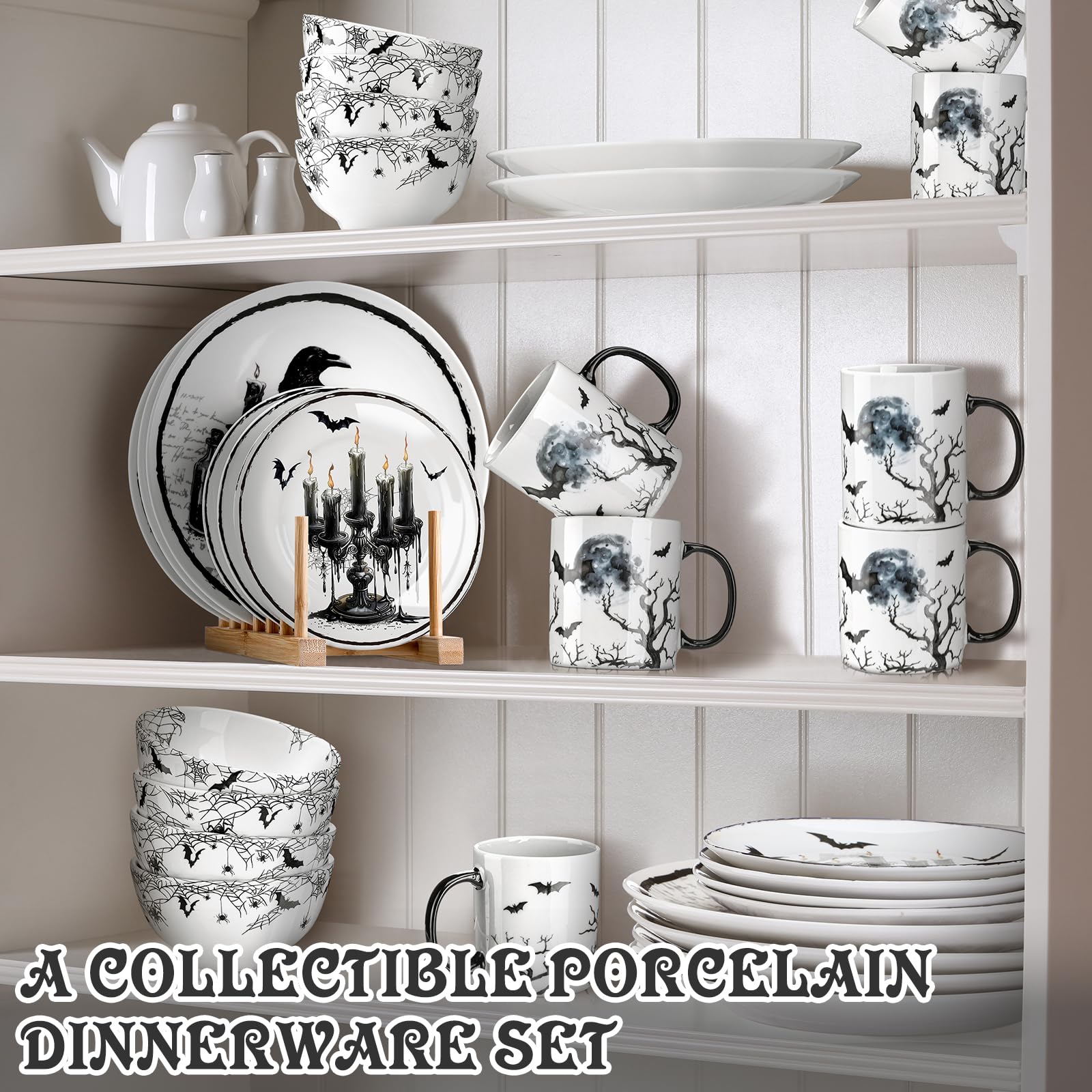 Amazon.com: Pickmesh 16 Pcs Halloween Gothic Ceramic Dinnerware
