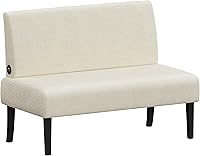 Yaheetech Beige Corduroy Armless Mini Loveseat Futon Sofa for Small Spaces - Easy Assembly, USB Ports, 600lb Capacity