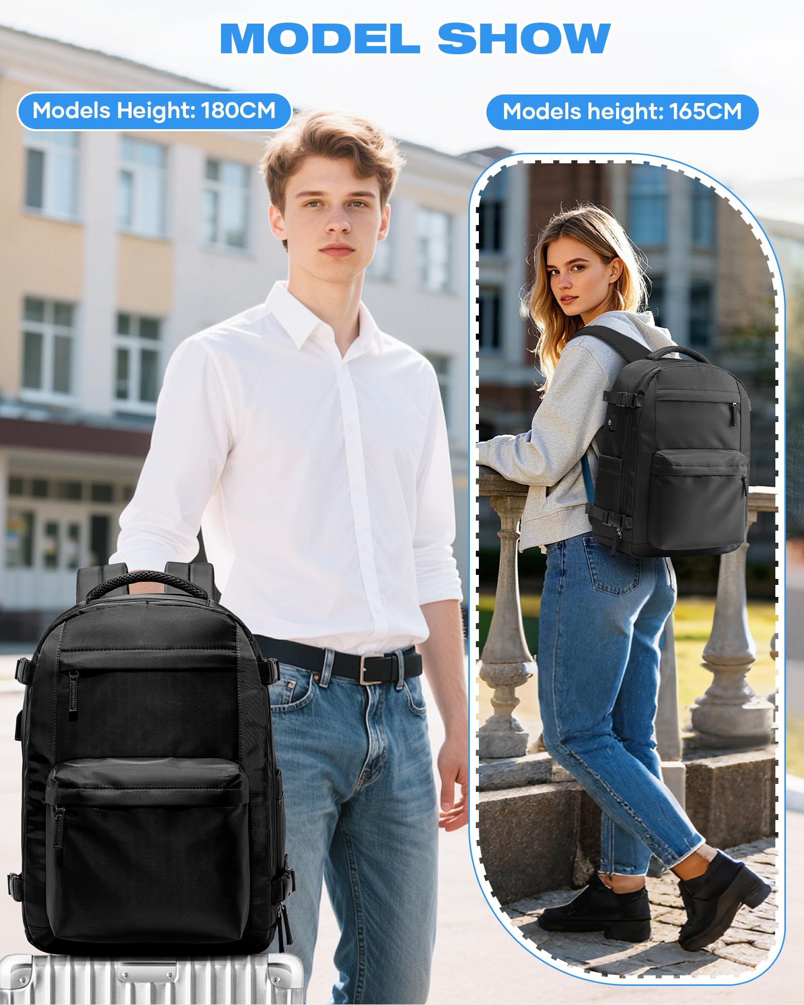 SZLX Zaino Ryanair 40x30x20 Sottovuoto Borse da Cabina per Easyjet 45x36x20 Bagaglio a Mano Donna con Porta USB Zaini Casual per Laptop da 14 Pollici Borsa da Viaggio Uomo con Porta Scarpe