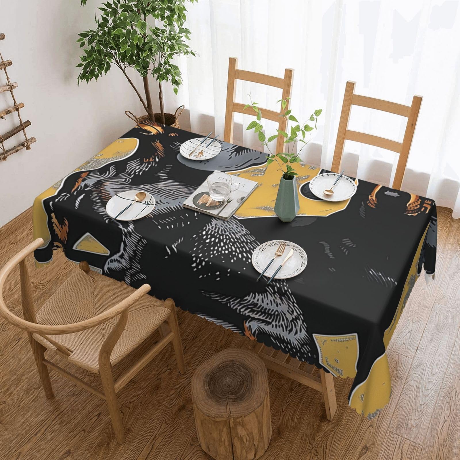 WPKJU Dachshund Printed Rectangle Tablecloth 72x54 Inch with Lace Trim, Water-Resistant Washable Table Cover for Farmhouse Weddings, Outdoor Picnics & Holiday Dining