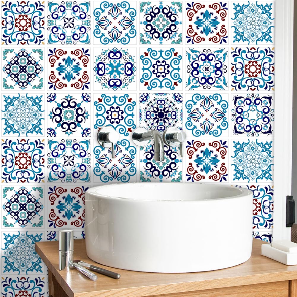 Duże niebieskie naklejki na kafelki PCV, odklejane i przyklejane | Niebieski 1/2/3 szt. 50x100 cm skórka i sztyft do kuchni i łazienki Backsplash DIY(3 Pcs/50x100cm)