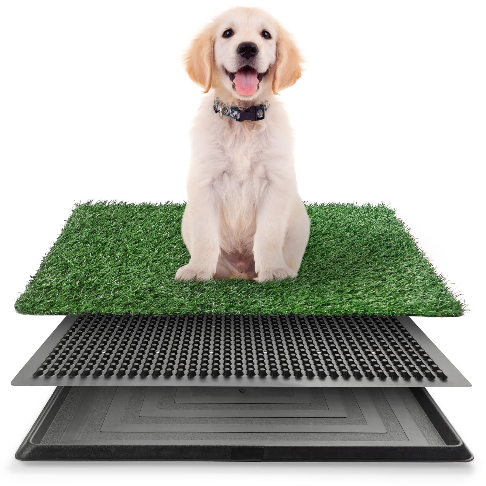 LeFluffy Dog Toilet Tray with Artificial Grass, 63.5 x 51 cm Dog Grass Pee Pad, Pet Potty with Washable Indoor/Outdoor Loo Puppy Toilet Training โ image 1