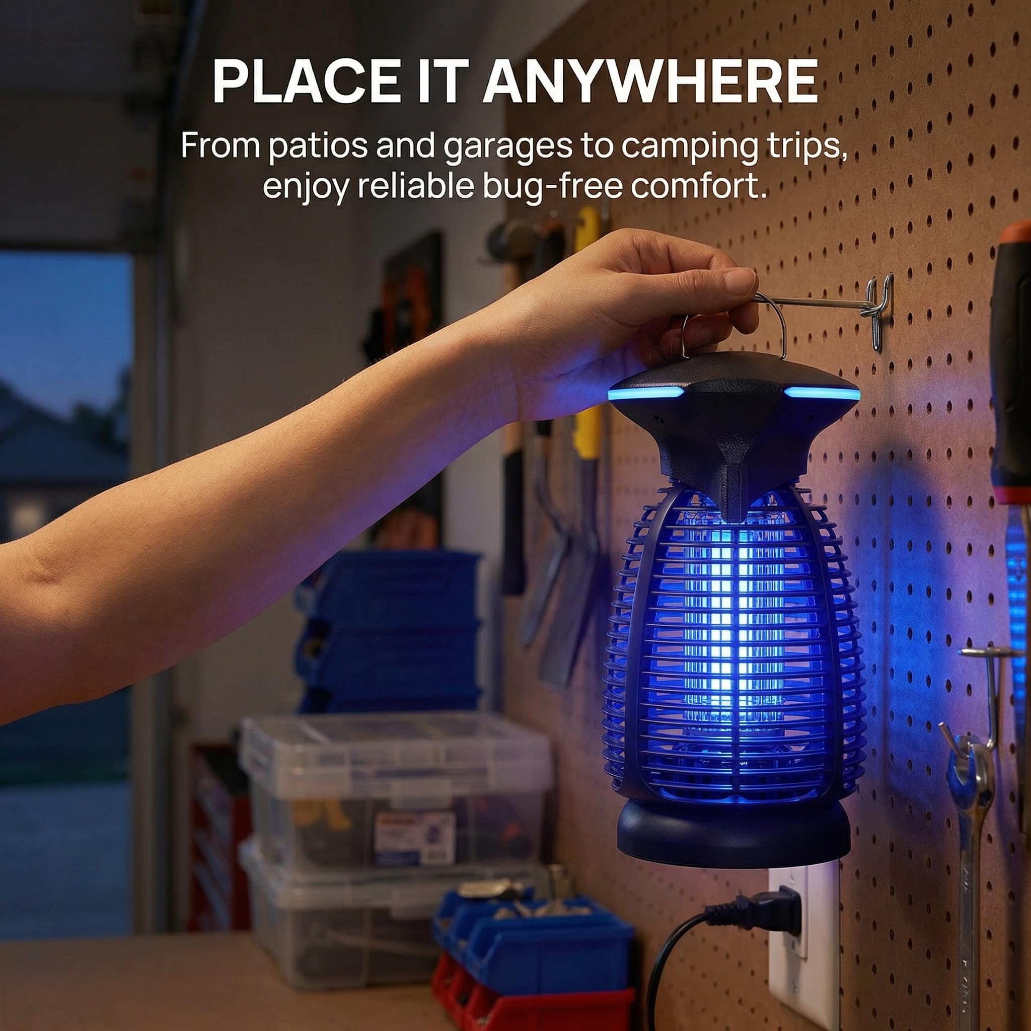 Matainsectos eléctrico al aire libre – 4200 V de alta tensión, luz LED impermeable para mosquitos, moscas, patio, porche, garaje, patio trasero, casa
