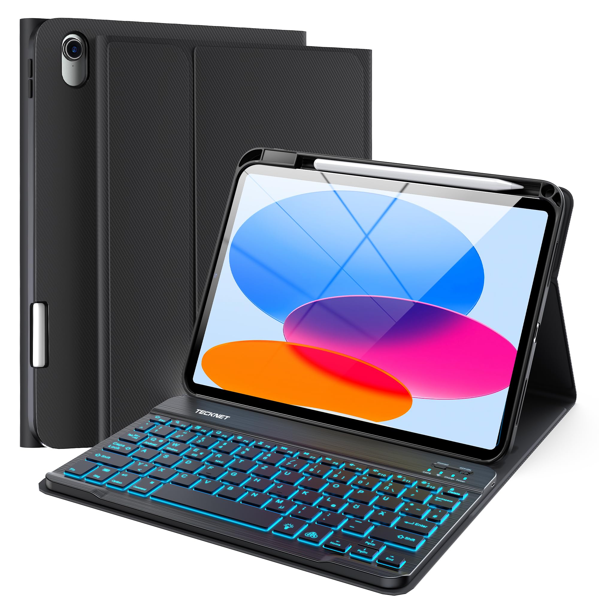 TECKNET Hülle mit Tastatur für iPad A16 11/10 Gen(2025/2022, 11/10.9 Zoll)