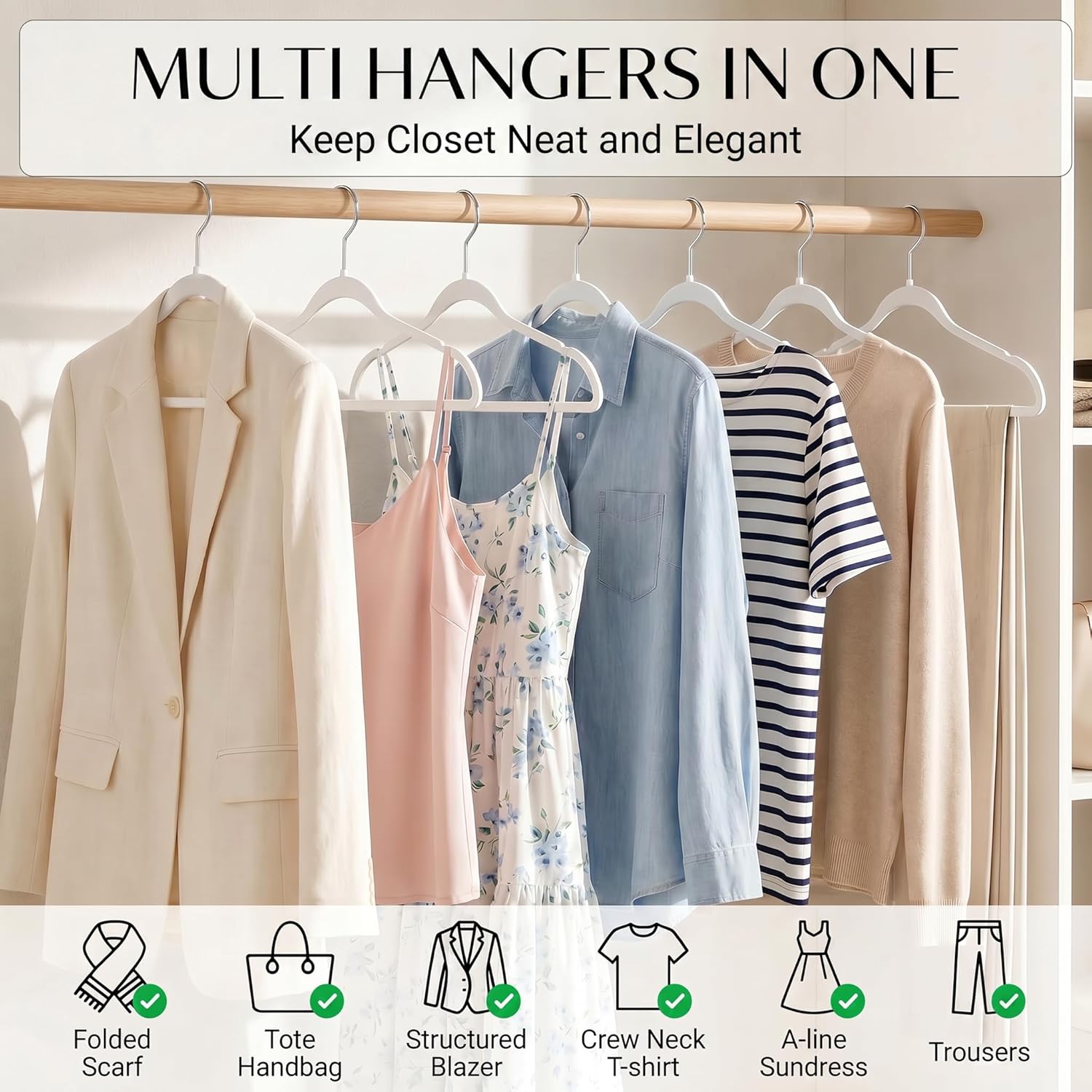 SMARTOR Plastic Hangers 50 Pack - Thin Clothes Hangers Heavy Duty | Durable | Lightweight | Space Saving | Slim | Flexible - Dorm Room Essentials for College Students - White