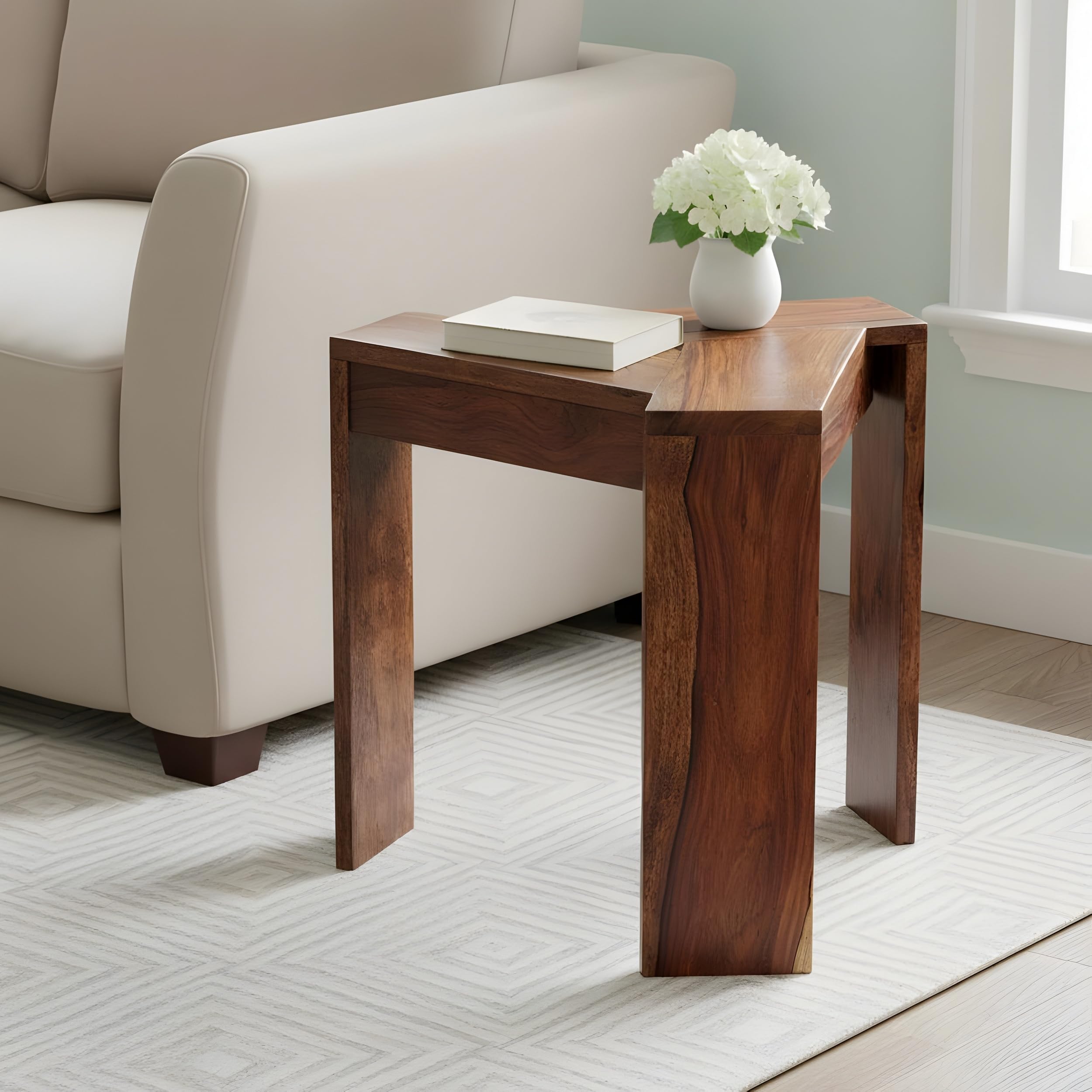 Ikiriya Avina Sheesham Wood Contemporary Triangle Set of 2 Bedside Table/End Table/Tea Table/Sofa Table/Corner Table/Small Table/Side Rack in Natural Teak Finish for Living Room | Bedroom-image-44