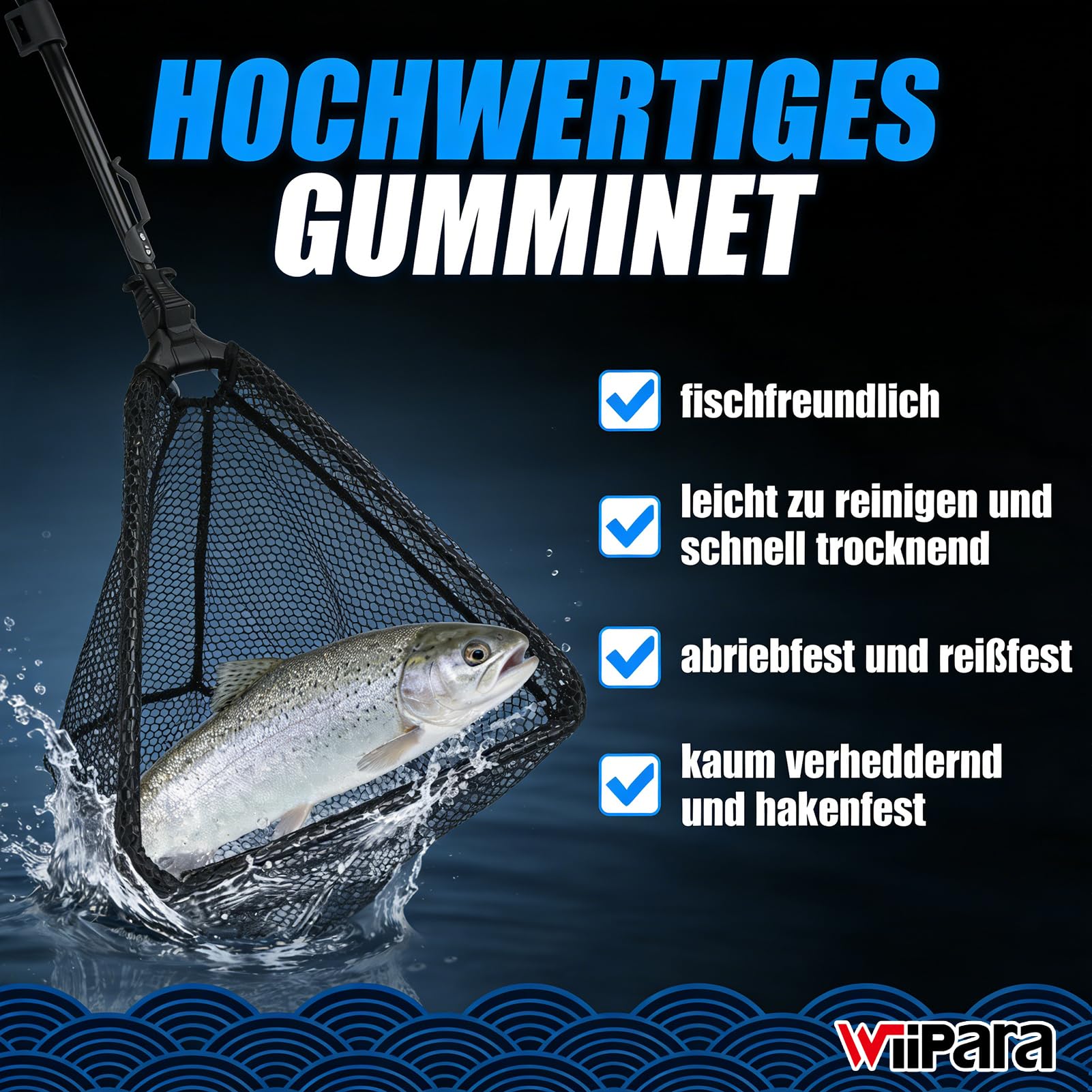 Fishing Kescher Angeln, Teleskop Gummierter Angelkescher - Stabil, Faltbar und Fischfreundlich, Unterfangkescher Angel Kescher Teich Karpfenkescher für Teich Pool Angeln