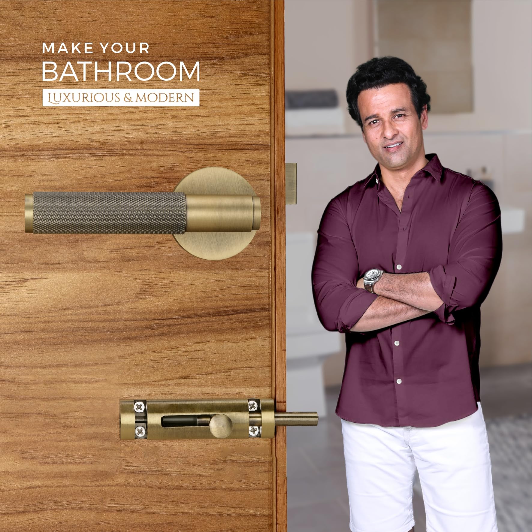 LAPO Antique Bathroom Door Lock - Keyless & Brass -2