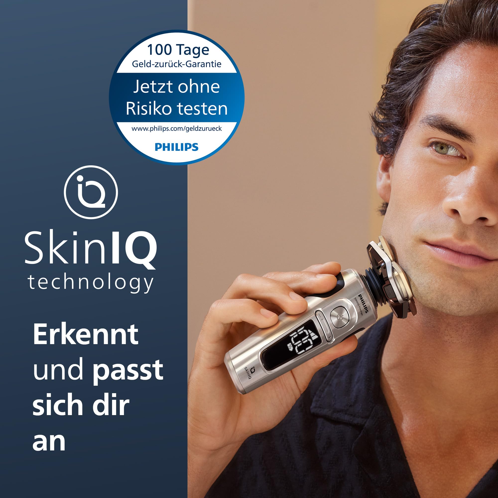 Philips Shaver S9000 Prestige, elektrischer Nass- & Trockenrasierer für Herren, helles Chrom, Lift & Cut-Rasiersystem, SkinIQ Technologie, Präzisionstrimmer, Reinigungsstation und Reiseetui, SP9841/32