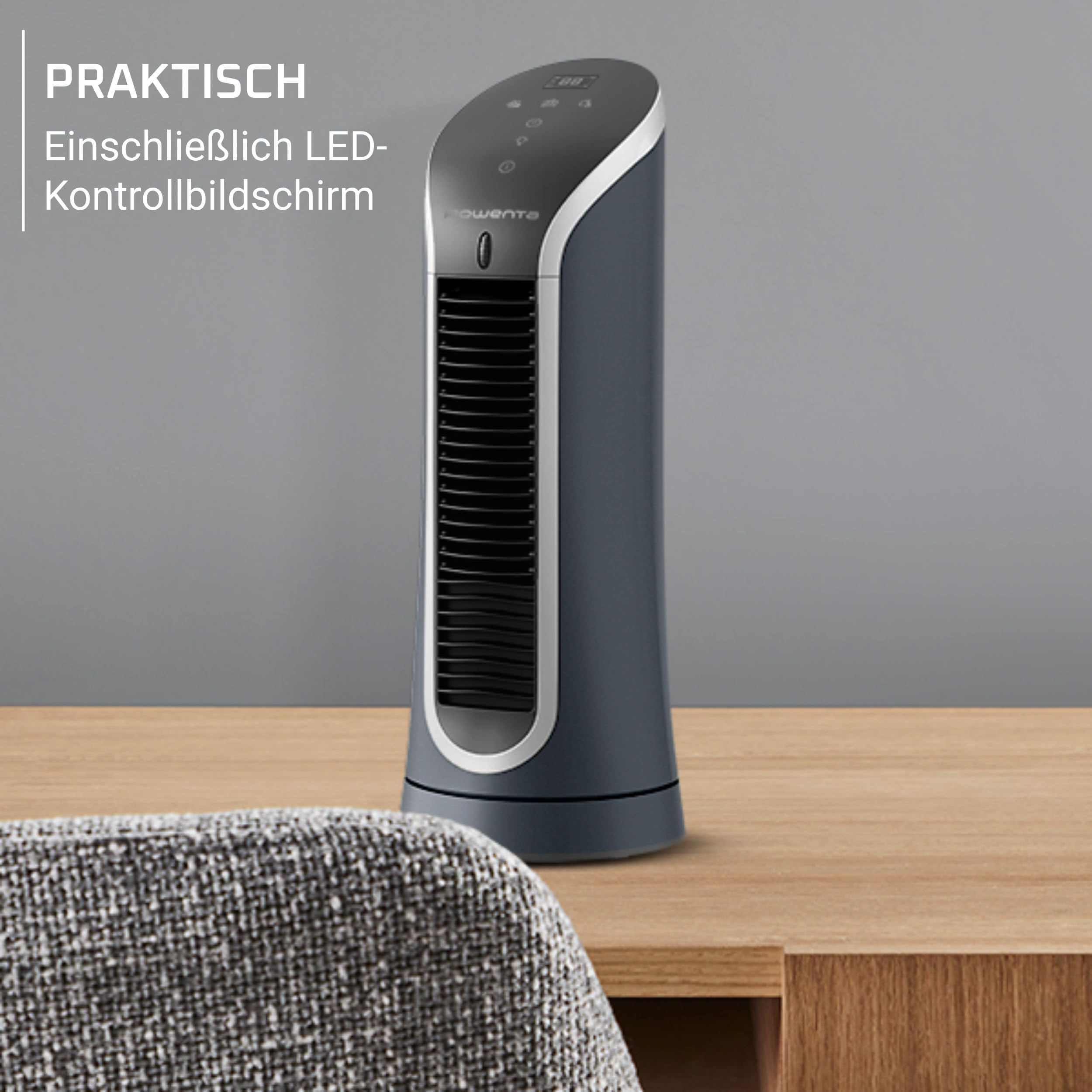 Rowenta Eole Compact Turmventilator, 35 dB(A), Luftstrom bis 5m, 6 Geschwindigkeiten & 2 Modi, 8-Stunden-Timer, LED-Display, Oszillation, VU6220F0