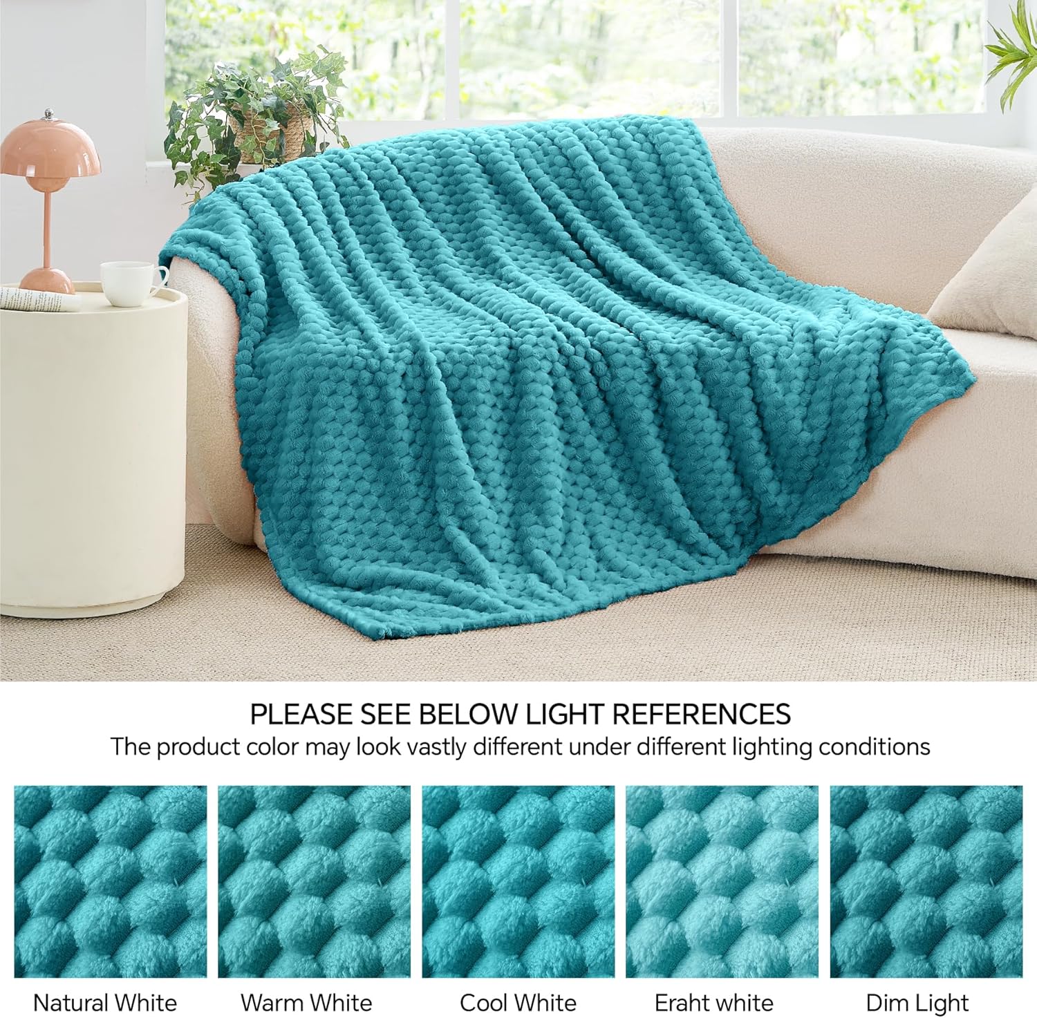 BEDELITE Fleece Throw Blanket for Couch & Bed - 3D Jacquard Decorative Teal Blanket, Super Soft and Cozy Warm Fuzzy Blanket All Seasons Suitable, 50x60Inches - Image 8