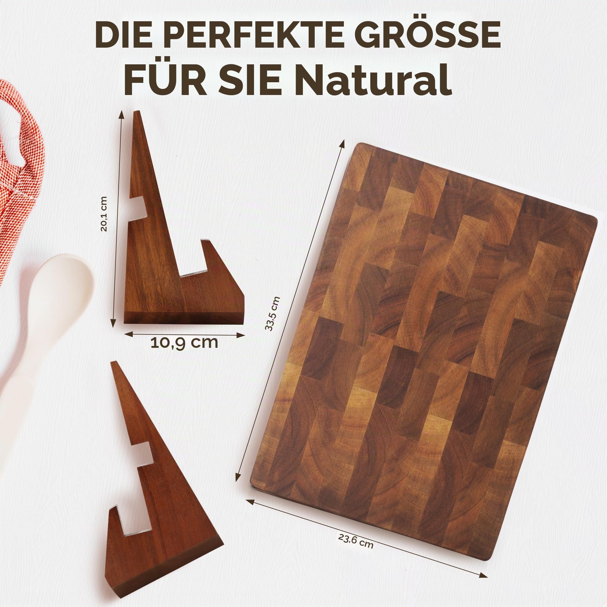 COCOBOSS Schneidebrett Holz, Holzschneidebrett,Küchenbrett,aus Akazienholz PREMIUM für Küche,Küchenholzbrett, Rutschfeste Füße (XL)