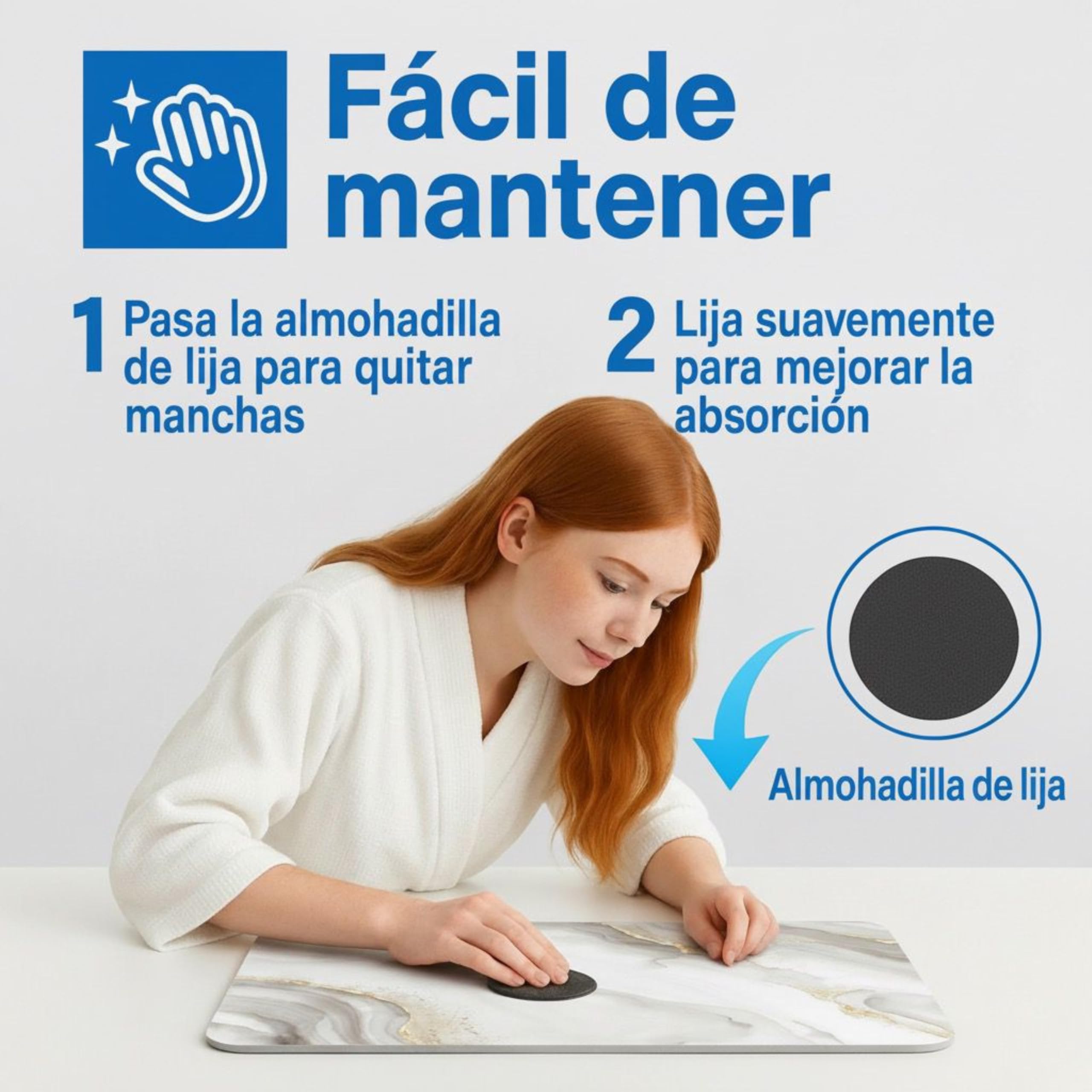 Tappeto diatomite bagno (60 x 40 cm) - Pietra assorbente ad asciugatura istantanea, antibatterico e antiscivolo, per doccia e cucina, effetto marmo avorio