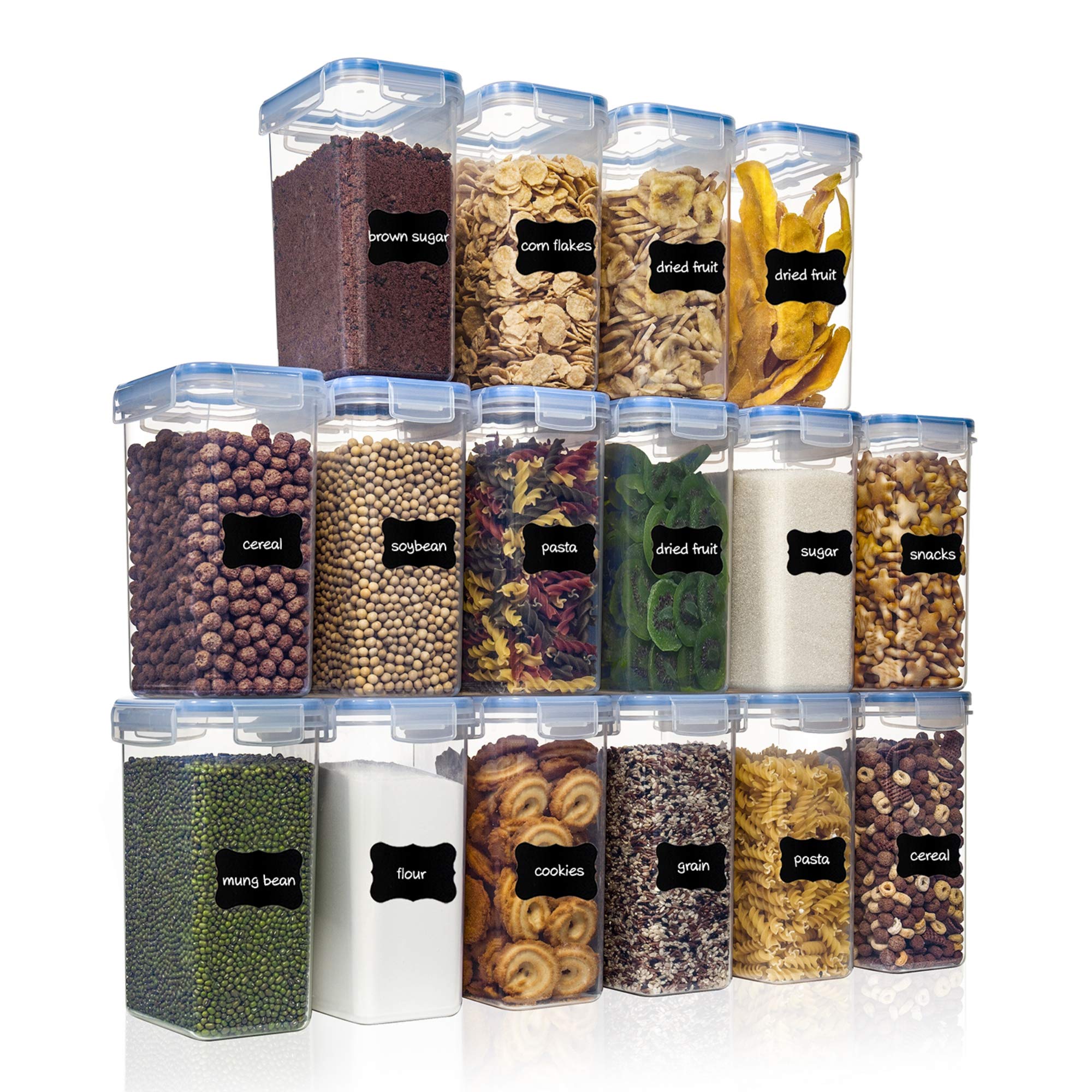 Airtight Food Storage Containers with Lids 16pcs Set 2L/1.8qt, PantryStar Air Tight Flour Sugar and Cereal Containers, Kitchen Pantry Organization, Ideal for Dry Food and Baking Supplies