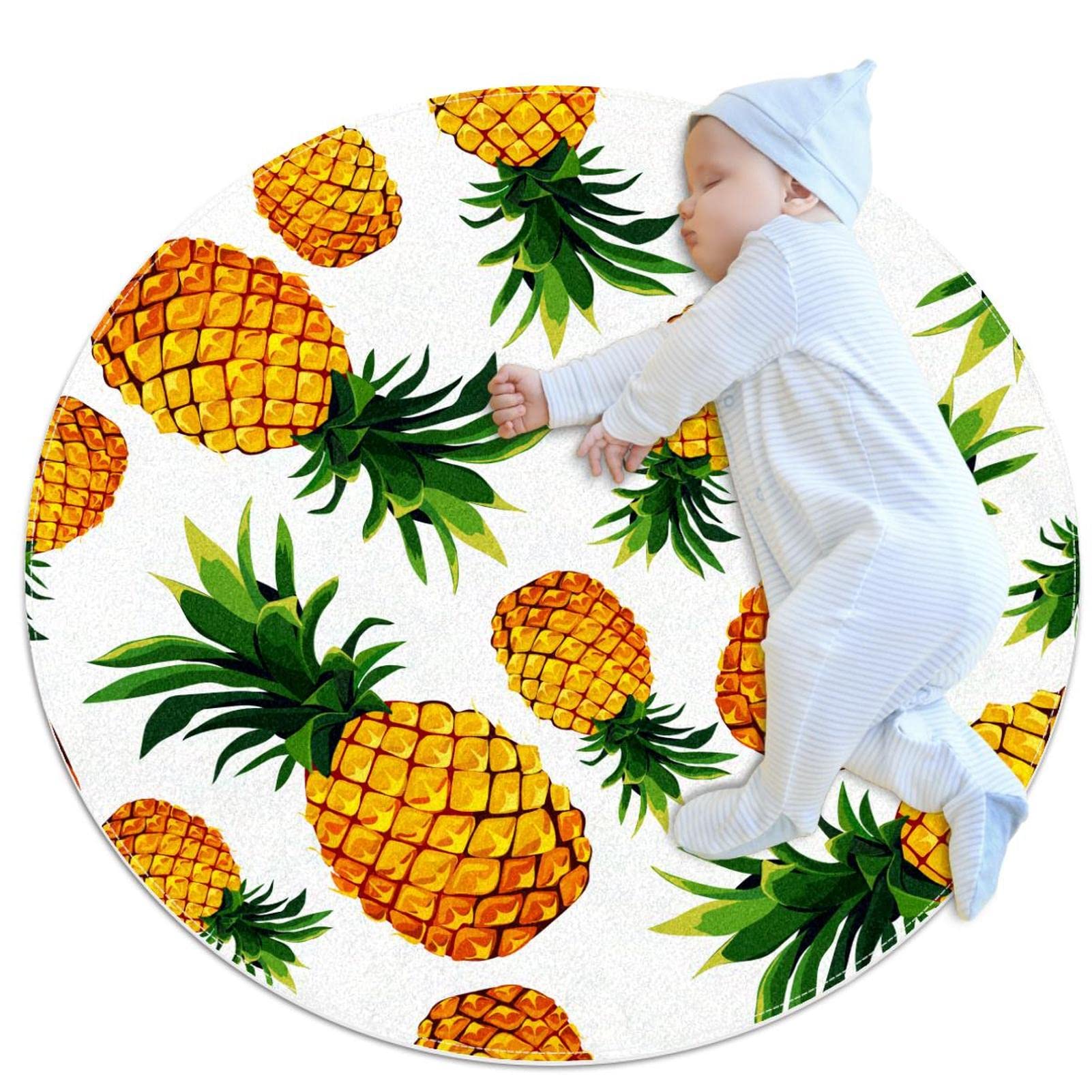 Tapis de salle de bain blanc ananas rond 1m antidérapant pour chambre d'enfant