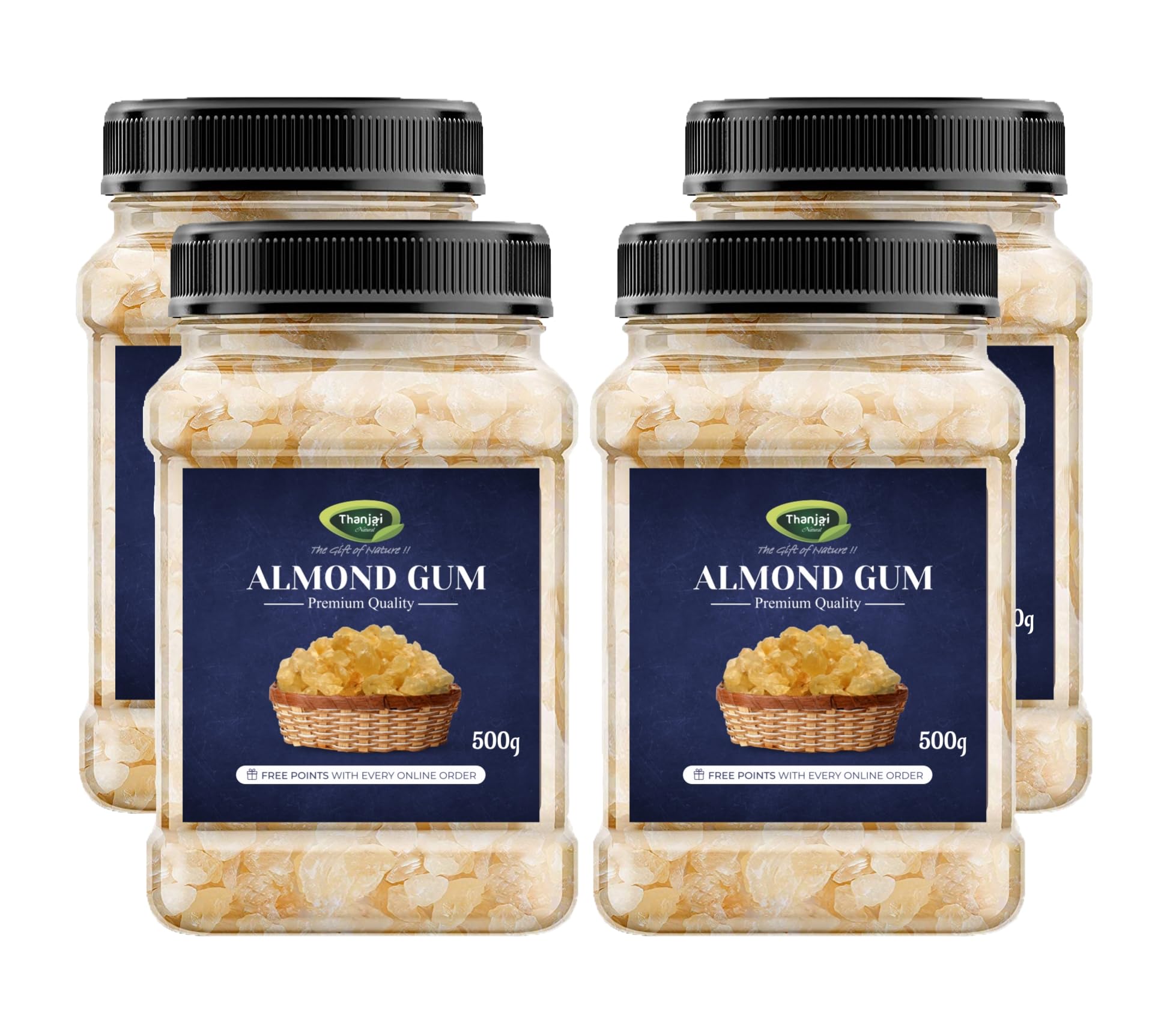 Thanjai Natural 2kg Gond Katira Pure Organic (Edible Gum) | Tragacanth Gum | Almond Gum | Premium 1st Quality | 2kg (500g x 4, Jar)