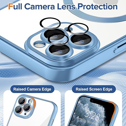 Miniatura 4 de Hython Funda magnética transparente para iPhone 11 Pro Max con protector de lente de cámara compatible con MagSafe borde chapado delgada y suave,
