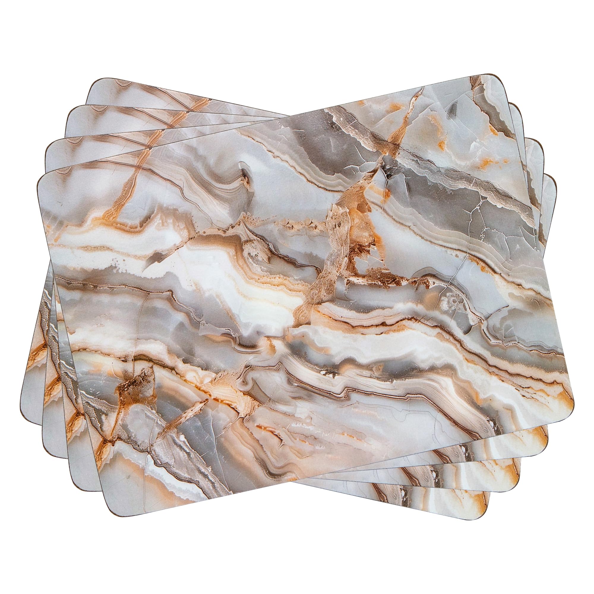 matop Natural Marble Placemats Set of 4 – Elegant Stone-Effect Table Mats with Grey, Gold & White Tones – Heat Resistant Wooden Placemats with Cork Back, 21.5×29cm / 29×40cm (29 * 40cm)