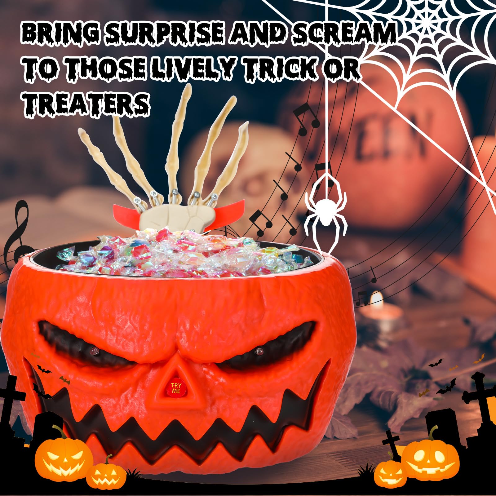 Chalyna Animated Halloween Candy Bowl - Motion Activated Skeleton Hand With LED Eyes & Sound