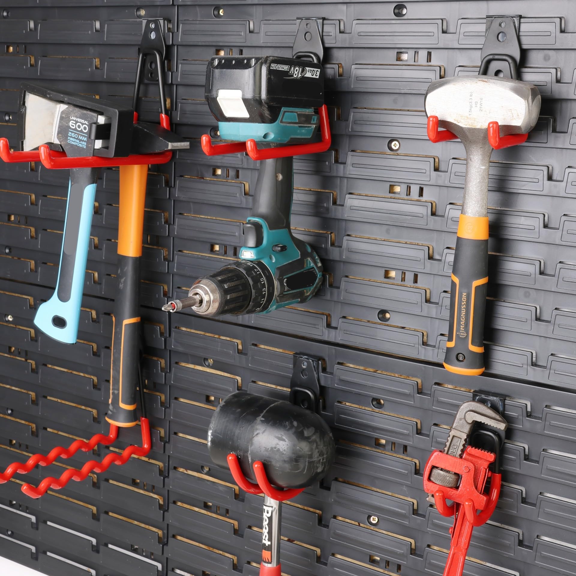 botle Set 14 Stck. Werkzeugwand Haken, Werkzeughaken für Elektrowerkzeuge, Gerade und U-förmig S, M, L Grosse, Stahl mit PVC, Garage, Werkstatt, Elektrowerkzeuge, Doppelhaken, Tragkraft bis 30kg