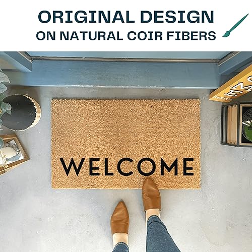 Miniatura 6 de Modern Welcome Doormat, 18 x 30 Inch, Heavy Duty Natural Coir Fibers, UV and Weather Resistant, Modern Porch Decor, Simple and Bold Theme (Standard