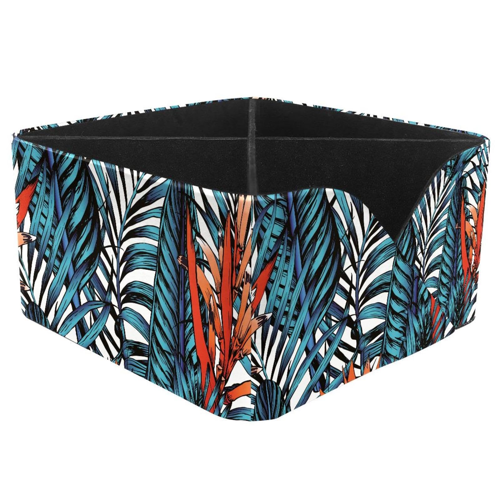 KengjuTesu Tropical Leaves Palm Tree Bird Paradise Pattern Desktop Organizer Pen Holder, Rectangular Pencil Cup for Office, Study and Makeup Stations