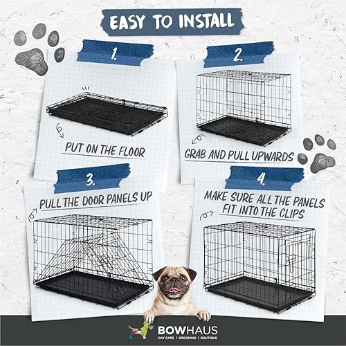 Miniatura 3 de Jaula plegable de alambre para perros con panel divisor, bandeja a prueba de fugas y patas protectoras, puerta individual y doble, jaula para perros
